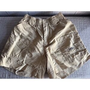 AFTCO Mens Original Fishing Shorts Tan Khaki Elastic Waist Cargo Pockets Size 30